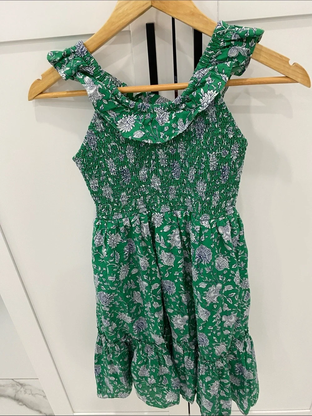 J. Crew crewcuts girls Green Floral Ruffle Sundress with Smocked Bodice